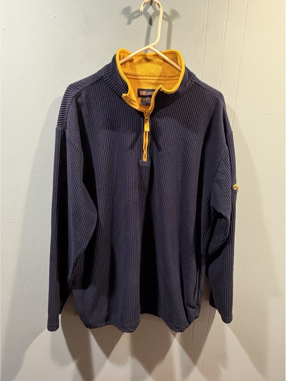 Mens Faded Glory Sweater Size Medium Navy /Yellow 1/4 Zip Pullover